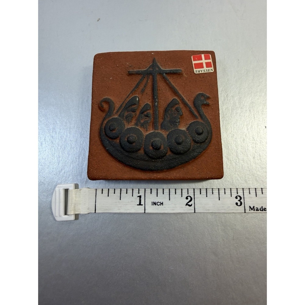Thyssen Keramik Danmark Vintage Viking Ship Terracotta Tile Mid Century Danish